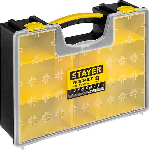 STAYER ROCKET-8, 420 х 330 х 110 мм, (16.5″), пластиковый органайзер с 8 съемными лотками (38033-16) фото 1