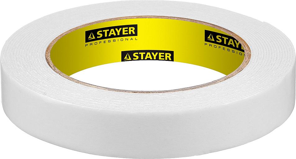 STAYER 19 мм, 5 м, белая, на вспененной основе, двухсторонняя клейкая лента, Professional (12231-19-05) фото 1
