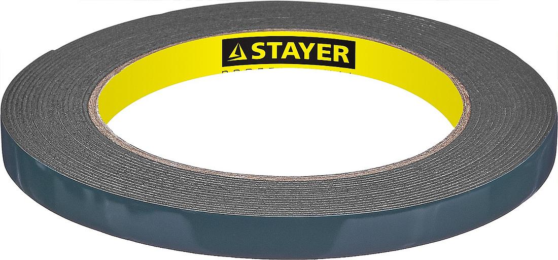 STAYER 9 мм, 5 м, черная, на вспененной основе, двухсторонняя клейкая лента, Professional (12233-09-05) фото 1