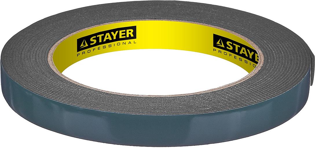 STAYER 12 мм, 5 м, черная, на вспененной основе, двухсторонняя клейкая лента, Professional (12233-12-05) фото 1