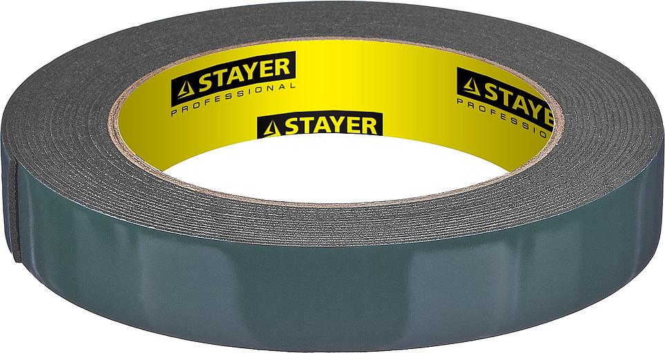 STAYER 19 мм, 5 м, черная, на вспененной основе, двухсторонняя клейкая лента, Professional (12233-19-05) фото 1