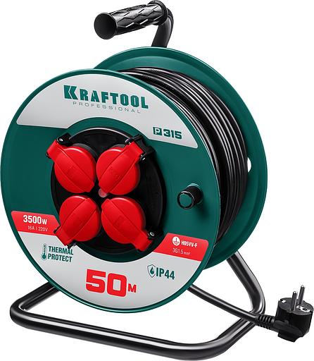 KRAFTOOL P-315, ПВС, 3 x 1.5 мм2, 50 м, 3500 Вт, IP44, силовой удлинитель на катушке (55084-50) фото 1