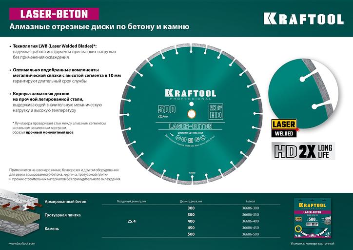 KRAFTOOL LASER-BETON 300 мм (25.4/20 мм, 10х3.2 мм ), алмазный диск (36686-300) фото 5