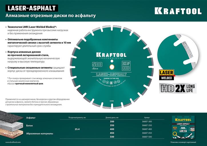 KRAFTOOL LASER-ASPHALT 450 мм (25.4/20 мм, 10х4.0 мм), алмазный диск (36687-450) фото 5