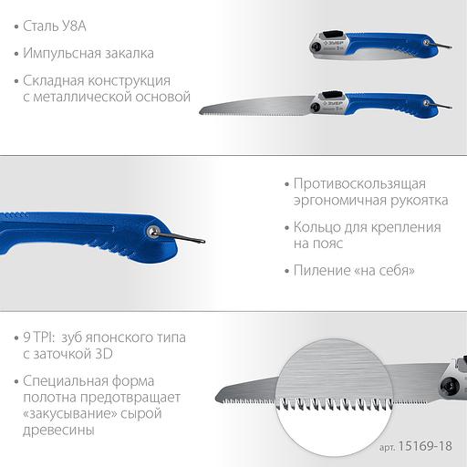 ЗУБР Походная 9, 205 мм, ножовка для быстрого реза сырой древесины, Профессионал (15169-18) фото 4