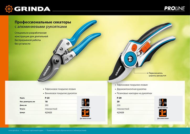 GRINDA P-25, 200 мм, закаленная сталь, эргономичные алюминиевые рукоятки, виниловое покрытие, плоскостной секатор, PROLine (423425) фото 7