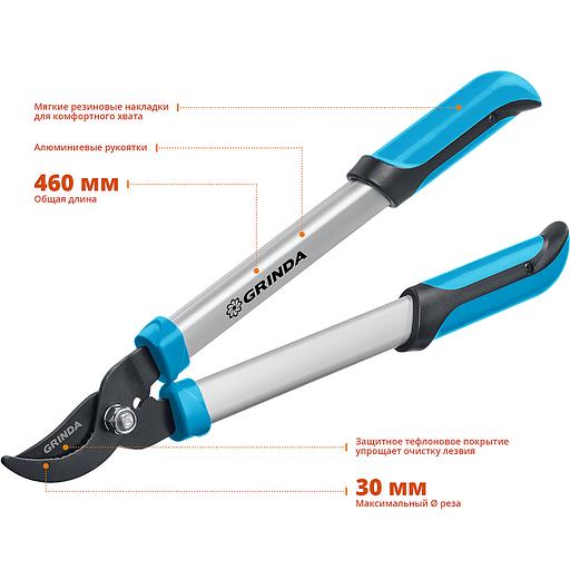 GRINDA PL-460, длина 460 мм, лезвия из высокоуглеродистой закаленной стали, алюминиевые рукоятки, малый плоскостной сучкорез, PROLine (424518) фото 2