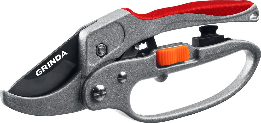 GRINDA G-15, 200 мм, стальные лезвия, храповый механизм, с эфесом, с алюминиевыми рукоятками, контактный секатор (8-423034) фото 1