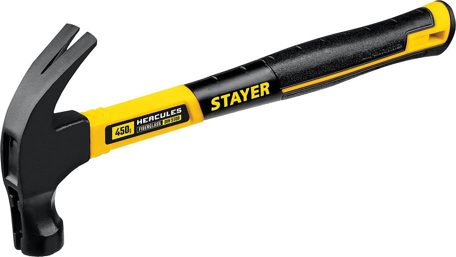 STAYER Hercules-M, 450 г, молоток-гвоздодёр столярный с фиберглассовой рукояткой, Professional (2027-450) фото 1