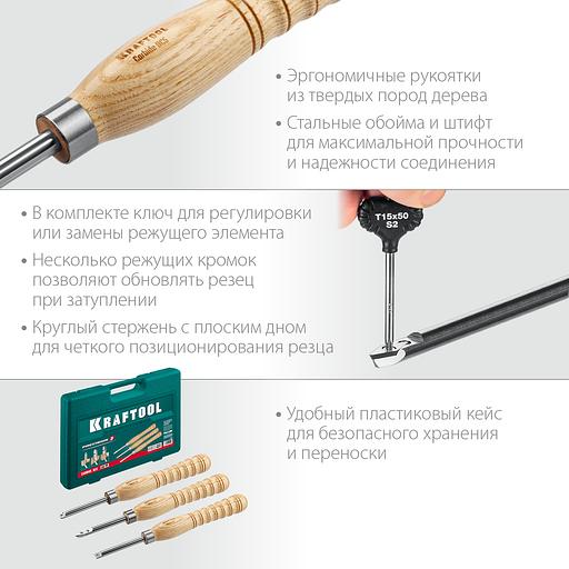 KRAFTOOL Precision-3, 3 предм., набор ручных резцов по дереву (18369) фото 4