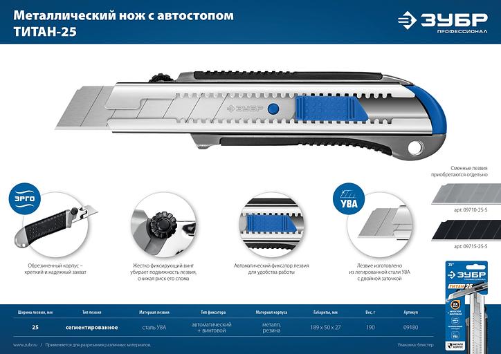 ЗУБР ТИТАН-25, 25 мм, металлический нож с автостопом, Профессионал (09180) фото 8