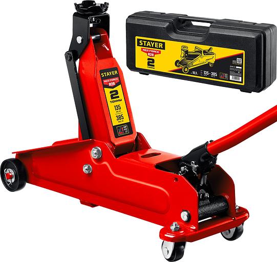 STAYER R-28 RED FORCE, в кейсе, 2 т, подкатной домкрат с увеличенным подъемом, Professional (43156-2-K) фото 1