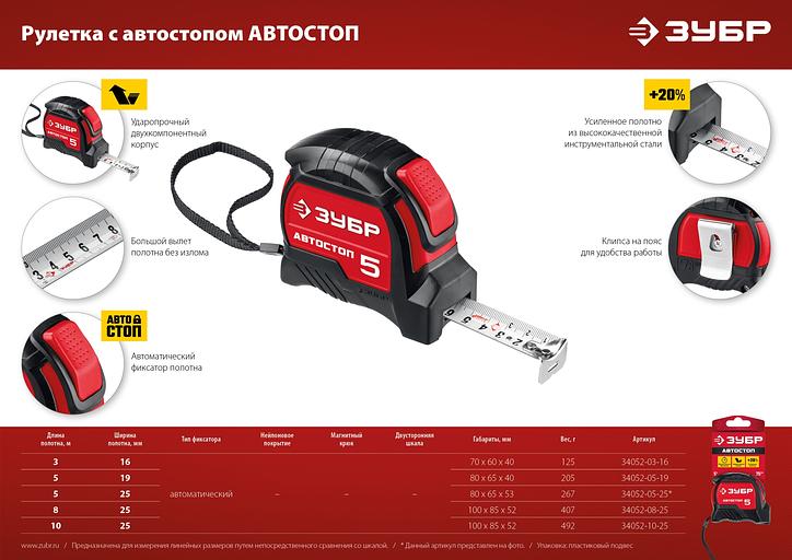 ЗУБР Автостоп, 3 м х 16 мм, рулетка с автостопом (34052-03-16) фото 7
