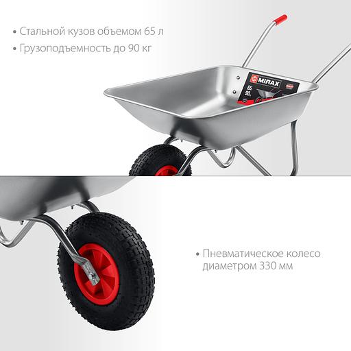 MIRAX MX-1, 65 л, 90 кг, одноколесная, оцинкованная сталь, садовая тачка (39900) фото 3