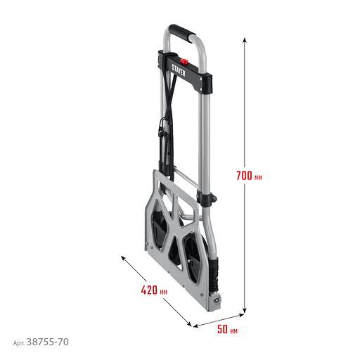 STAYER PROTruck, до 70кг, каркас и платформа из стали, платформа 42х28см, колеса d13 см, вес 4.1кг, складная хозяйственная тележка (38755-70) фото 7