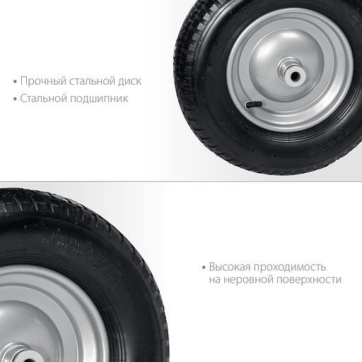 GRINDA WP-20, 4″х380мм, для тачек (арт. 422401, 422406, 422408), стальной диск, подшипник 20мм, пневматическое колесо для тачки, PROLine (422409) фото 3