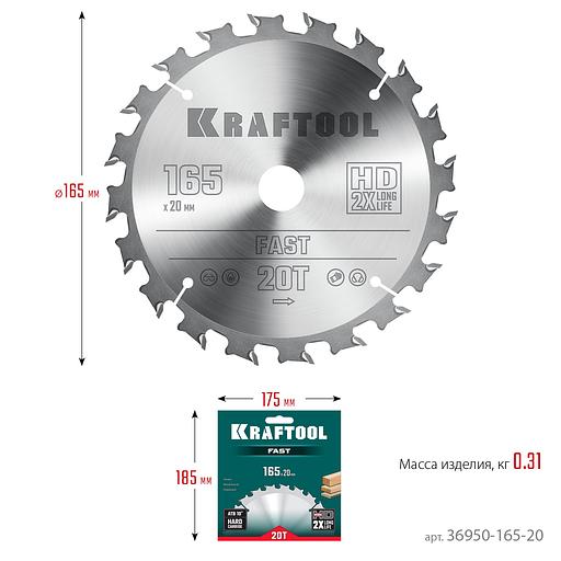 KRAFTOOL Fast, 165 х 20 мм, 20Т, пильный диск по дереву (36950-165-20) фото 6