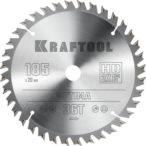 KRAFTOOL Optima, 185 х 20 мм, 36Т, пильный диск по дереву (36951-185-20) фото 1