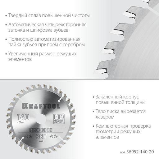 KRAFTOOL Precision, 140 х 20 мм, 36Т, пильный диск по дереву (36952-140-20) фото 4