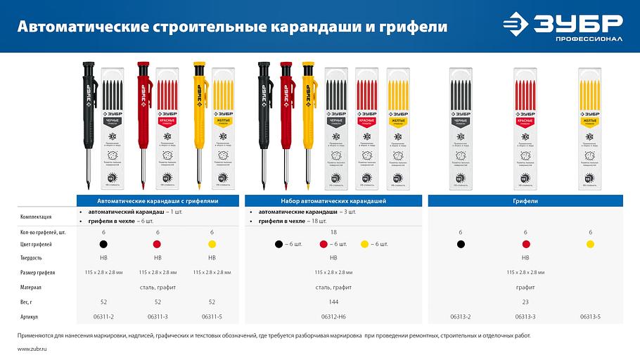 ЗУБР красные, d 2,8 мм, HB, 6 шт грифели для автоматического карандаша (06313-3) фото 8