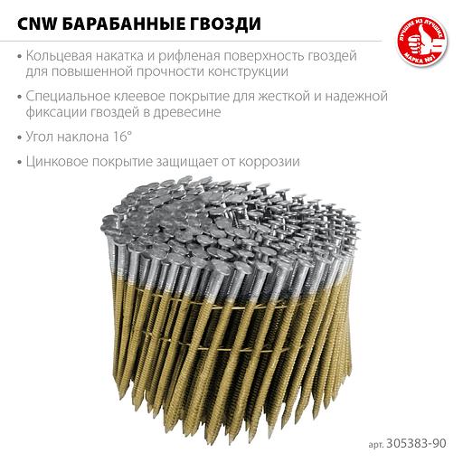 ЗУБР CNW 90 х 3.1 мм, барабанные гвозди рифленые оцинкованные, 3600 шт (305383-90) фото 3