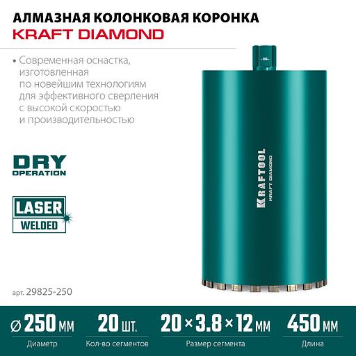 KRAFTOOL DIAMOND 250 мм (450 мм, 1 1/4″, лазерная сварка, сухое сверление с микроударом), алмазная коронка по железобетону (29825-250) фото 3