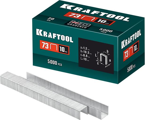 KRAFTOOL скобы тип 73, 10 мм, калибр 20GA. 5000 шт (31773-10) фото 1