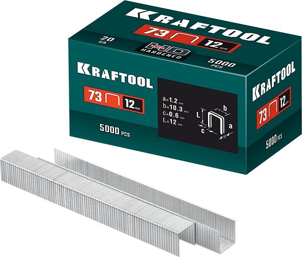 KRAFTOOL скобы тип 73, 12 мм, калибр 20GA. 5000 шт (31773-12) фото 1