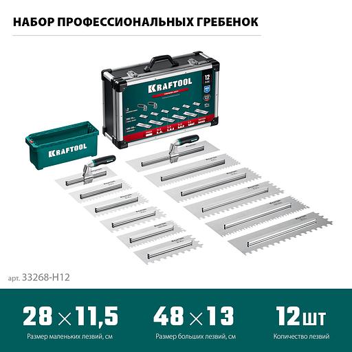 KRAFTOOL 280х115 мм (6шт) - 480х130 мм (6шт), набор нержавеющих гребенок со сменной 2к ручкой, в пластиковом кейсе (33268-H12) фото 8