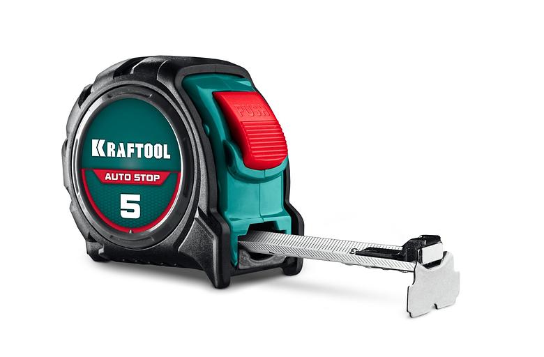 KRAFTOOL AutoStop 5м х 25мм, профессиональная рулетка с автостопом (3412-5-25) фото 1