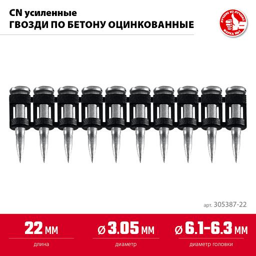 ЗУБР CN усиленные 22 х 3.05 мм, гвозди по бетону оцинкованные, 1000 шт (305387-22) фото 3