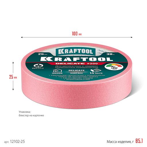 KRAFTOOL #200 Delicate 25 мм х 30 м, для деликатных и недавно окрашенных поверхностей, малярная лента (12102-25) фото 7