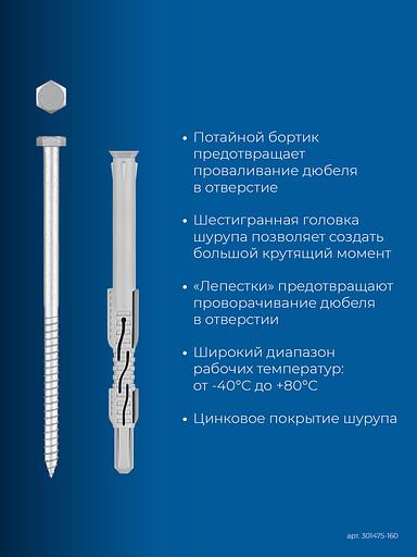 ЗУБР ФД-П 10 x 160 мм, фасадный дюбель, нейлон/цинк, 50 шт (301475-160) фото 4