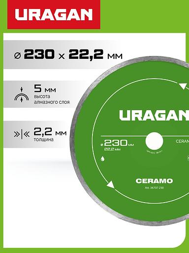 URAGAN CERAMO 230 мм, диск алмазный отрезной сплошной (36707-230) фото 2