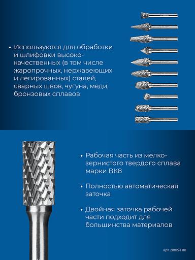 ЗУБР 10 шт набор борфрез твердосплавных, хв-к 6 мм, ПРОФЕССИОНАЛ (28815-H10) фото 7