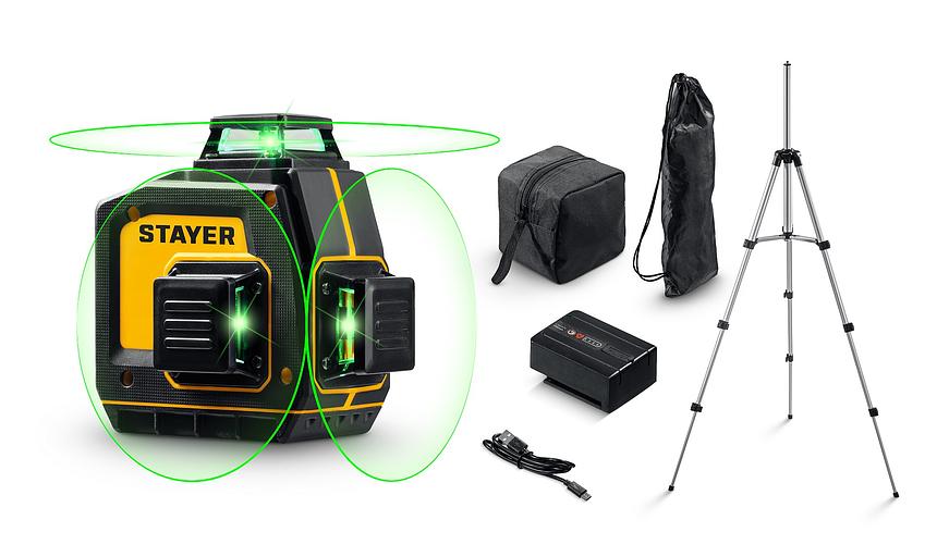 STAYER SL-3D #3, 50м, точн. +/-0,5 мм/м, зеленый лазерный нивелир, штатив (34963-3) фото 1