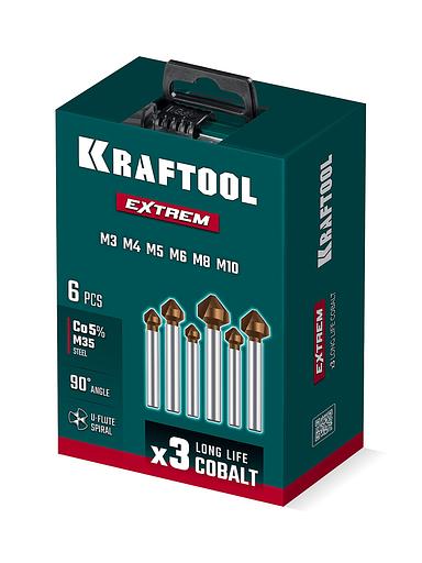 KRAFTOOL EXTREM, 6 шт (6.3, 8.3, 10.4, 12.4, 16.5, 20.5 мм), Z3, 90°, сталь M35, U-образная спираль, набор зенковок (29734-H6) фото 7