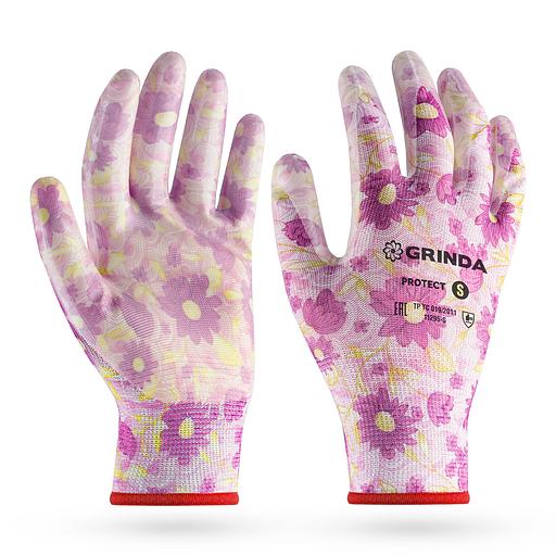 GRINDA PROTECT, S (7), садовые перчатки с прозрачным нитриловым покрытием, фиолетовые, 13 класс (11295-S) фото 1