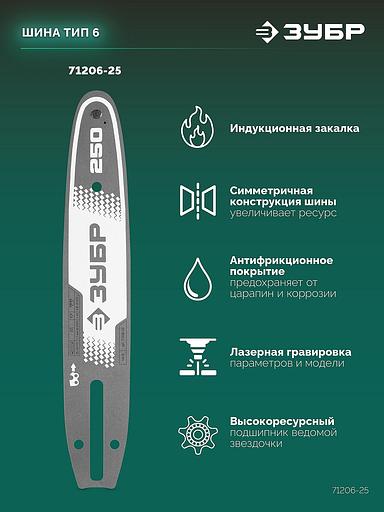 ЗУБР тип 6, 25 см, шаг 3/8″, паз 1.1 мм, 40 звеньев, шина (71206-25) фото 4