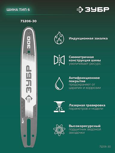 ЗУБР тип 6, 30 см, шаг 3/8″, паз 1.1 мм, 45 звеньев, шина (71206-30) фото 4
