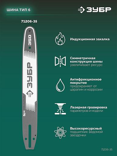 ЗУБР тип 6, 35 см, шаг 3/8″, паз 1.1 мм, 52 звена, шина (71206-35) фото 4
