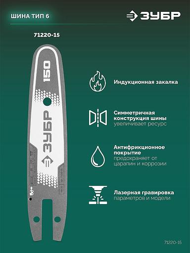 ЗУБР тип 20, 15 см, шаг 3/10″, паз 1.1 мм, 34 звеньев, шина (71220-15) фото 4