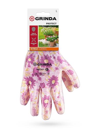 GRINDA PROTECT, L (9), садовые перчатки с прозрачным нитриловым покрытием, фиолетовые, 13 класс (11295-L) фото 5