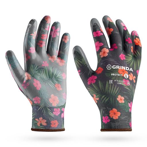 GRINDA PROTECT, L (9), садовые перчатки с прозрачным нитриловым покрытием, чёрные, 13 класс (11296-L) фото 1