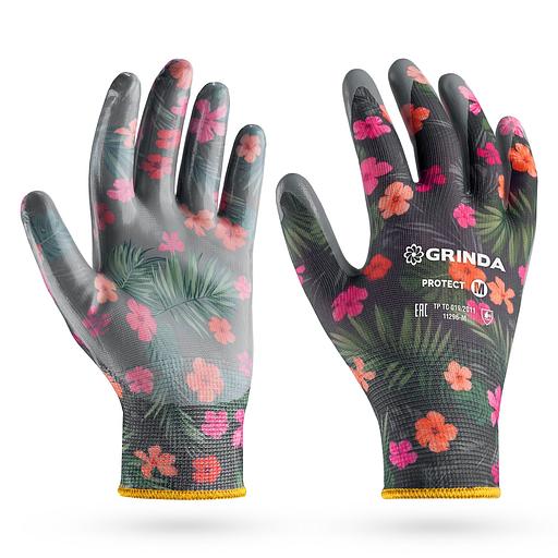 GRINDA PROTECT, M (8), садовые перчатки с прозрачным нитриловым покрытием, чёрные, 13 класс (11296-M) фото 1