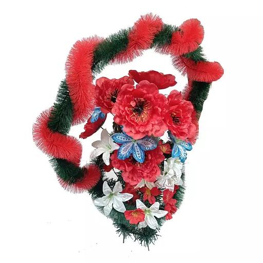 Рит-ная корзина Ларина (пионы,лилии,маки) ф253к-р140-н90-н169-г327-г511-г535-г508 95см фото 1