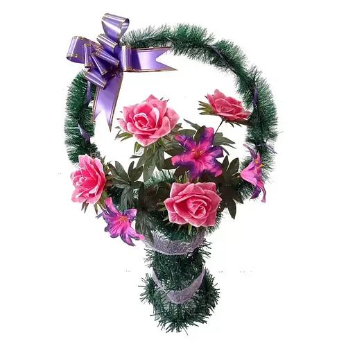 Рит-ная корзина Дианна (розы,лилии) ф262-р100-Бнт-Лнт-з231-л47-г481-г511 85см фото 1