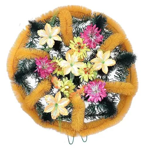 Р-ный венок Венька с цветами на жёлтом фоне ф221ж-р100-н159-д90-г82-г535-г579 68см фото 1