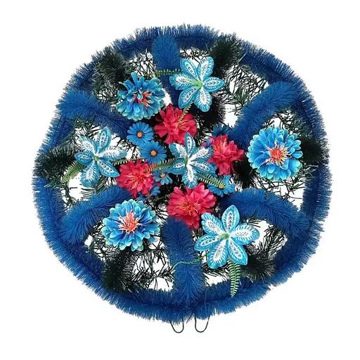 Р-ный венок Иронда с цветами на синем фоне ф221с-р100-н159-д209-г82-г535-г577 68см фото 1