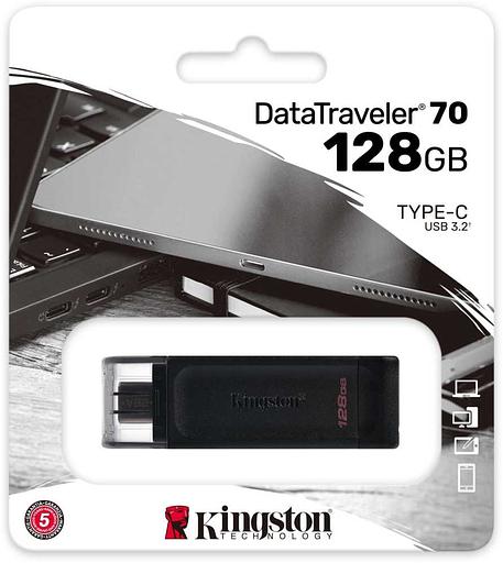 Флеш Диск Kingston 128Gb DataTraveler 70 Type-C DT70/128GB USB3.0 черный фото 3